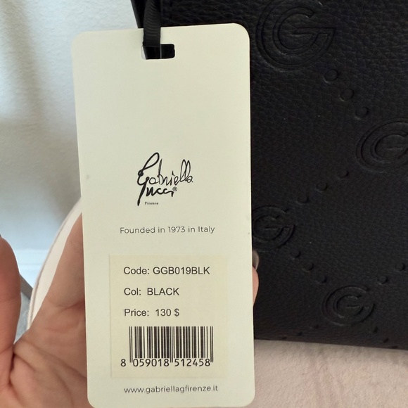 Gabriella Puccini Black Embossed Leather Bamboo Handle Bag with Dustbag– 10.5” - Picture 3 of 9